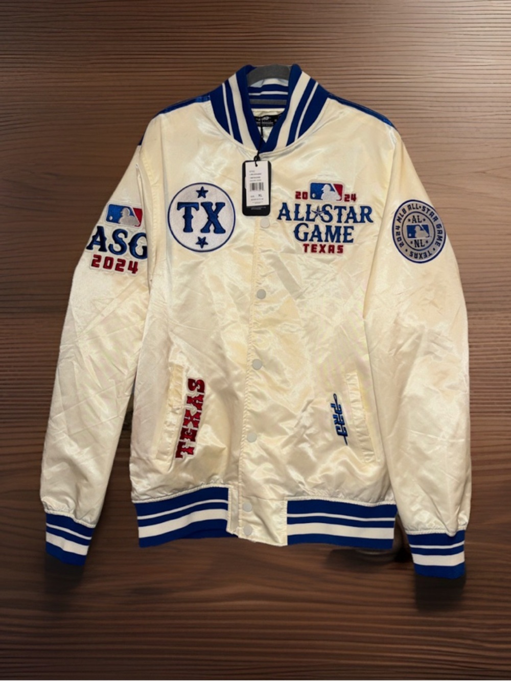 MLB All-Star Game 2024 Texas Satin Bomber Jacket - White/Blue